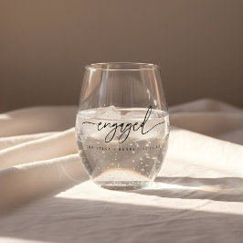Minimalistisch Schrift 'Verloofd' Aangepaste Namen Wijnglas Zonder Voet