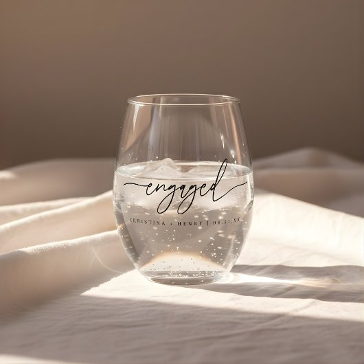 Minimalistisch Schrift 'Verloofd' Aangepaste Namen Wijnglas Zonder Voet