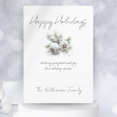 minimalistisch schrift, waterverf dennenappels in  feestdagenkaart