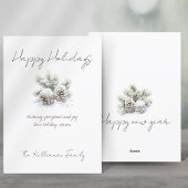 minimalistisch schrift, waterverf dennenappels in  feestdagenkaart