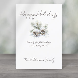 minimalistisch schrift, waterverf sneeuwige dennen feestdagenkaart