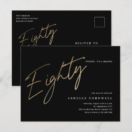 Minimalistisch Schrift Zwart en Goud 80ste Verjaar Briefkaart