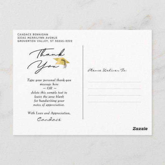 Minimalistisch Schrift Zwart Goud Afstudeer Dankje Briefkaart (Achterkant)