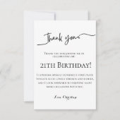 Minimalistisch script 21e verjaardag dank u kaart (Voorkant)