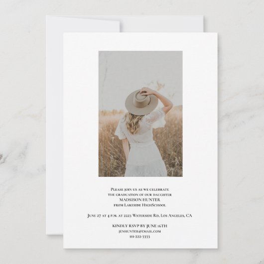 Minimalistisch Script 2-fotoafstudeerfeest Kaart (Achterkant)