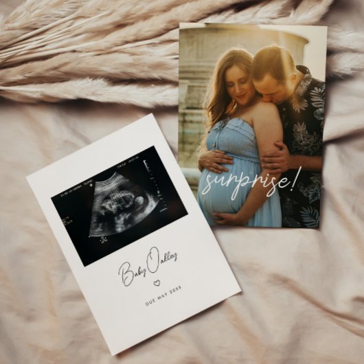 Minimalistisch Script 2-foto's Ultrasound zwangers Aankondiging