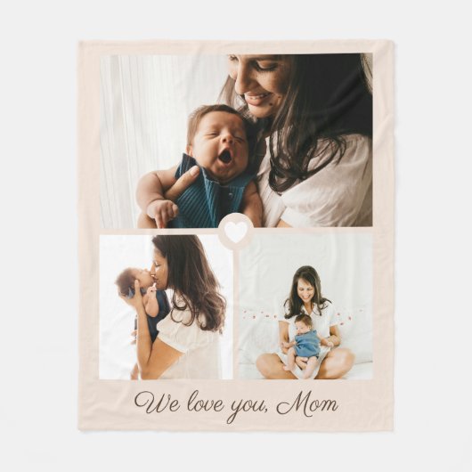 Minimalistisch Script 3 Foto Collage 'Lieve mama' Fleece Deken (Voorkant)