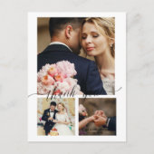 Minimalistisch Script 3 Foto Huwelijk Dank Je Briefkaart (Voorkant)