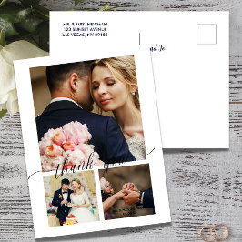 Minimalistisch Script 3 Foto Huwelijk Dank Je Briefkaart