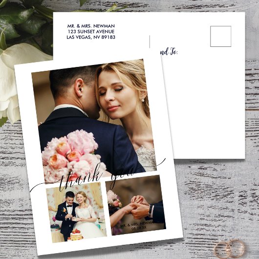 Minimalistisch Script 3 Foto Huwelijk Dank Je Briefkaart