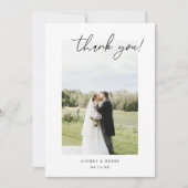 Minimalistisch Script 3-Foto Huwelijkskoppel Bedankkaart (Voorkant)