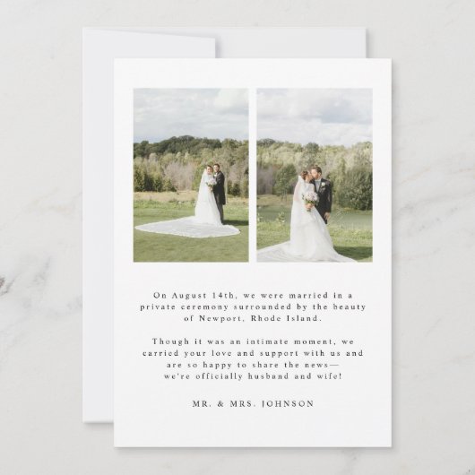 Minimalistisch Script 3-Foto Trouwvlucht Aankondiging (Achterkant)