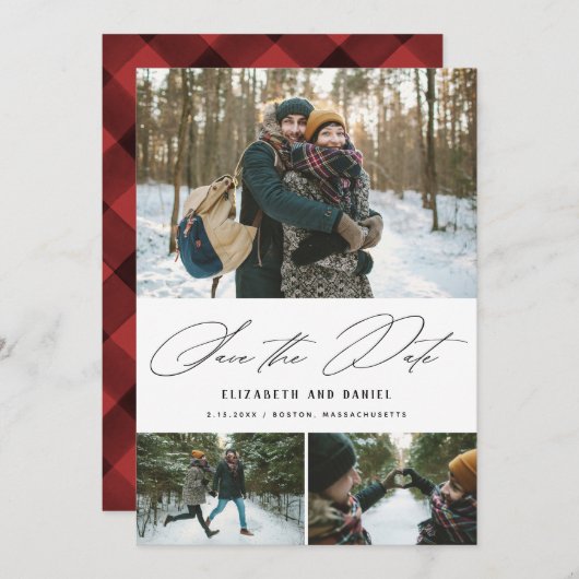 Minimalistisch script 3 Fotocollage bewaart de dat (Voorkant / Achterkant)