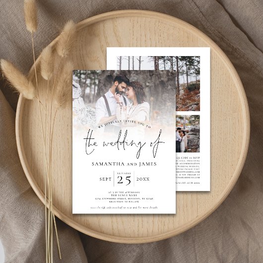 Minimalistisch Script 4 Foto QR Code Wedding Kaart