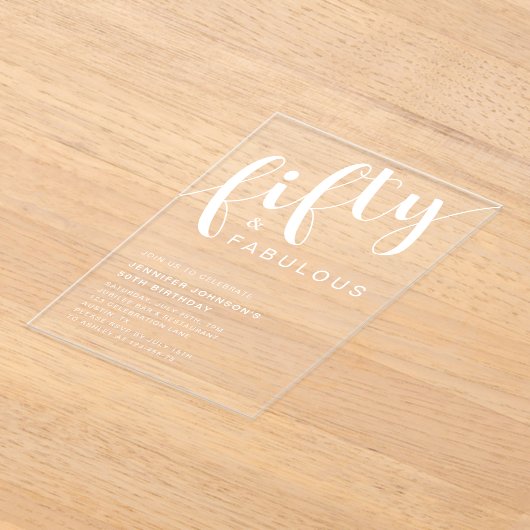 Minimalistisch script 50ste verjaardag acryl uitnodigingen (Laagn)