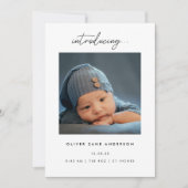 Minimalistisch Script 5-Foto Collage Baby Geboorte Aankondiging (Voorkant)