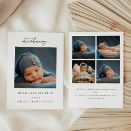 Minimalistisch Script 5-Foto Collage Baby Geboorte Aankondiging