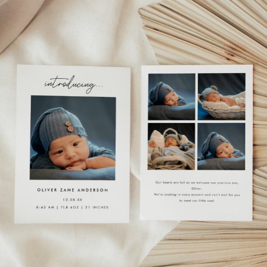 Minimalistisch Script 5-Foto Collage Baby Geboorte Aankondiging