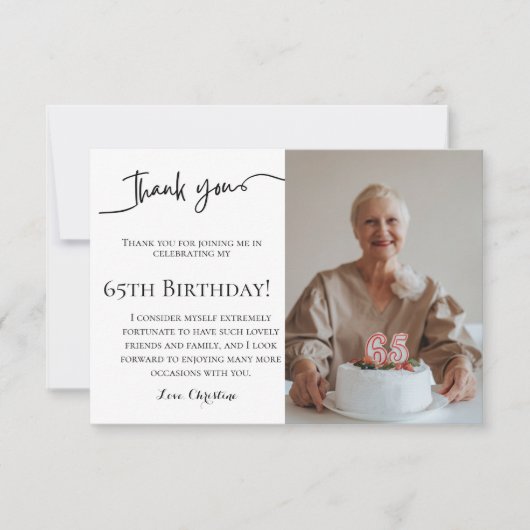 Minimalistisch script 65e verjaardag dank u kaart (Voorkant)