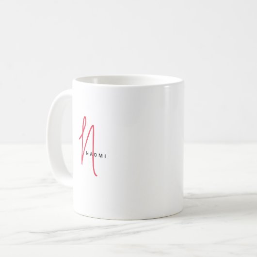 Minimalistisch script | Aangepast monogram en naam Koffiemok (Voorkant links)
