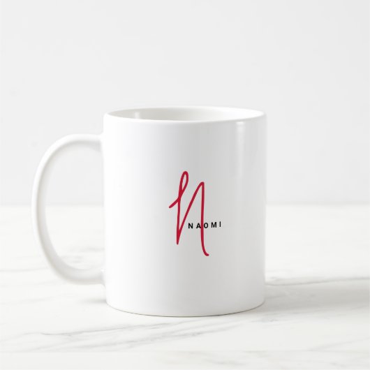 Minimalistisch script | Aangepast monogram en naam Koffiemok (Links)