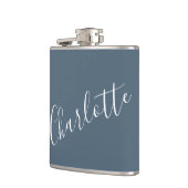 Minimalistisch script - Aangepaste naam donkerblau Heupfles (Links)