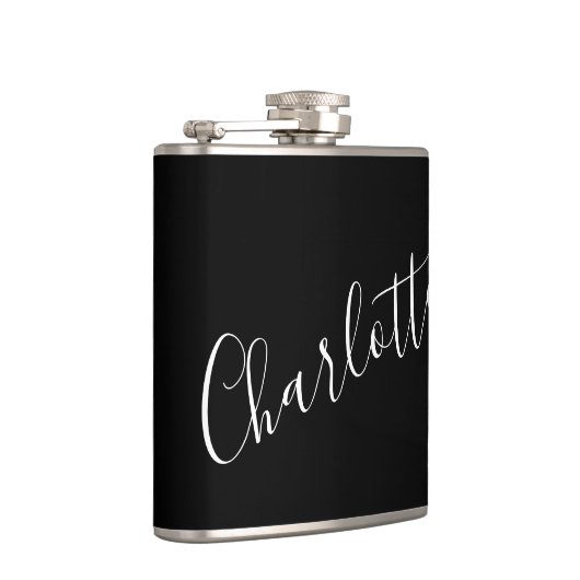 Minimalistisch script - Aangepaste naam zwart Heupfles (Rechts)