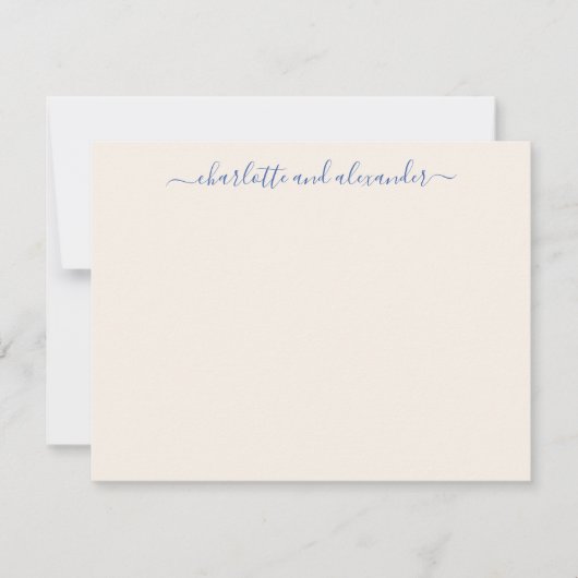 Minimalistisch script - Aangepaste paar Ecru Blue Notitiekaartje (Voorkant)