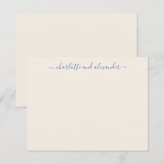Minimalistisch script - Aangepaste paar Ecru Blue Notitiekaartje (Voorkant / Achterkant)