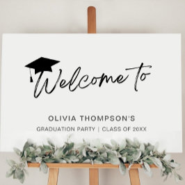 Minimalistisch script afstudeerfeest welkomstposte poster