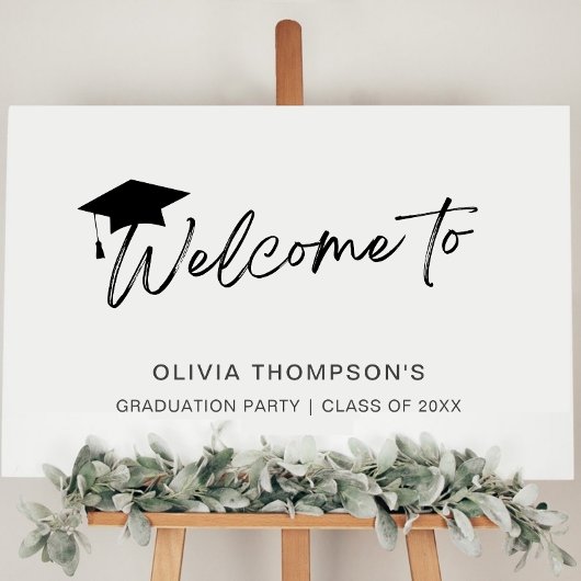 Minimalistisch script afstudeerfeest welkomstposte poster