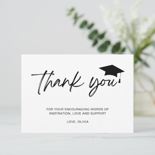 Minimalistisch script-Afstuderen Bedankkaart (Staand voorkant)