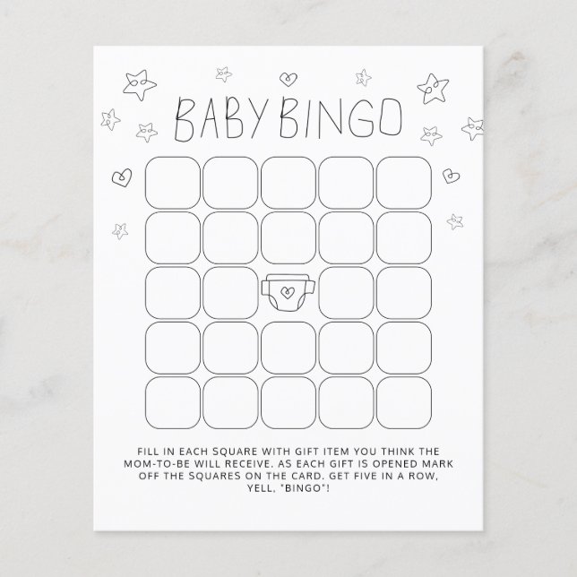 Minimalistisch Script Baby Bingo Baby shower spel (Voorkant)