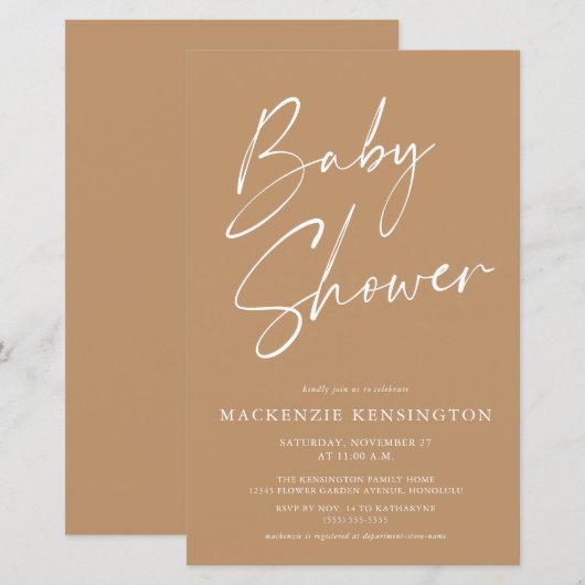 Minimalistisch script Baby shower budgettaire aard (Voorkant / Achterkant)