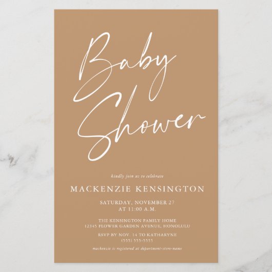 Minimalistisch script Baby shower budgettaire aard (Voorkant)