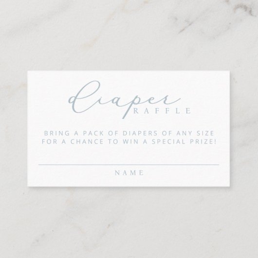 Minimalistisch Script Baby shower Luier Raffle Kaa Plaatskaartje (Achterkant)