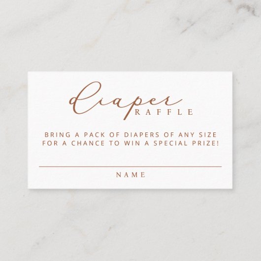 Minimalistisch Script Baby shower Luier Raffle Kaa Plaatskaartje (Achterkant)