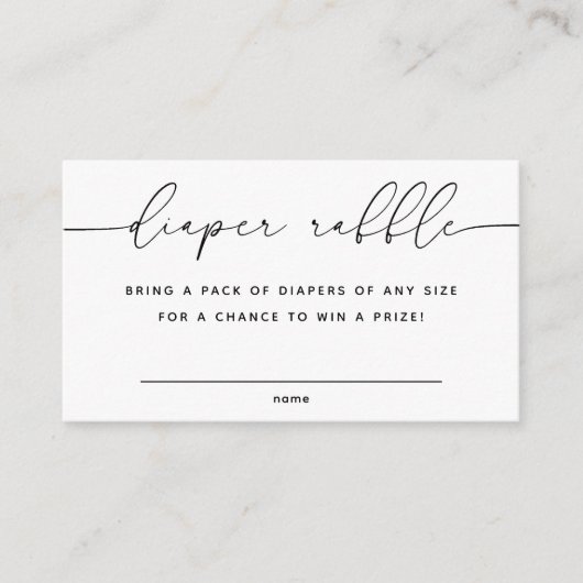 Minimalistisch script Baby shower Luier Raffle tic Informatiekaartje (Voorkant)