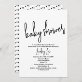 Minimalistisch script Baby shower Sprinkle Black W Kaart (Voorkant / Achterkant)