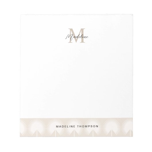 Minimalistisch Script Beige Anahaw Leaves Monogram Notitieblok (Voorkant)