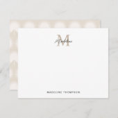 Minimalistisch Script Beige Anahaw Leaves Monogram Notitiekaartje (Voorkant / Achterkant)