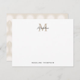 Minimalistisch Script Beige Anahaw Leaves Monogram Notitiekaartje