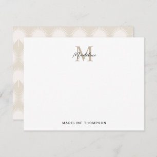 Minimalistisch Script Beige Anahaw Leaves Monogram Notitiekaartje