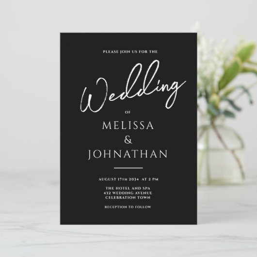 Minimalistisch Script Black Clean Elegant Wedding Kaart (Staand voorkant)