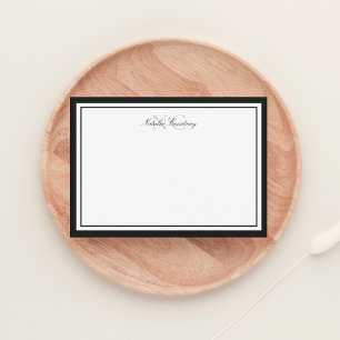 Minimalistisch Script Black Two Border Monogram Notitiekaartje