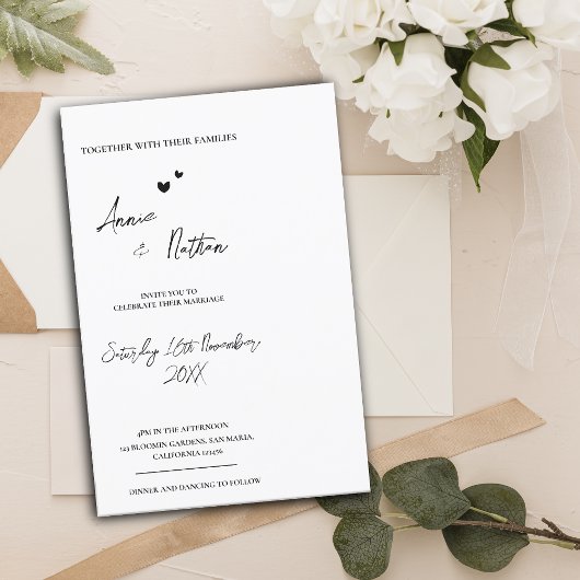 Minimalistisch Script Black White Wedding Invitati Briefkaart