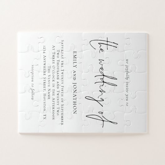 Minimalistisch Script Black White Wedding Invitati Legpuzzel (Horizontaal)