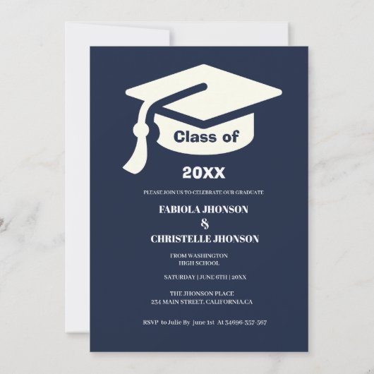 Minimalistisch script blauw afstuderen aankondiging (Achterkant)