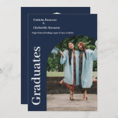 Minimalistisch script blauw afstuderen aankondiging (Voorkant / Achterkant)