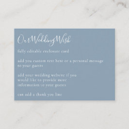 Minimalistisch script Boho Dusty Blue Wedding Cust Informatiekaartje